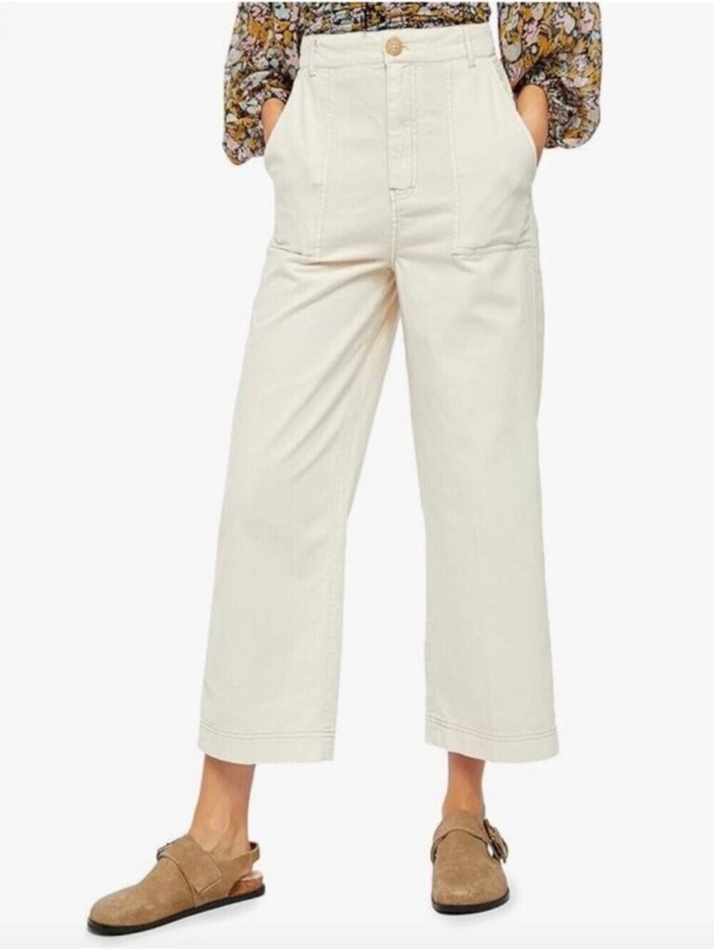 Free People Cream Striped High-Rise Wide Leg Carpenter Pants Size 12